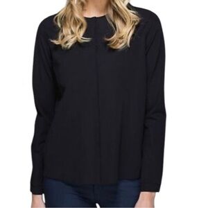 Lululemon Lab Solo Button-Down Collarless Blouse Size 10 Black Swim Travel